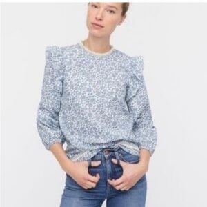 J. Crew Flutter-sleeve shirt in light blue floral sz XS
